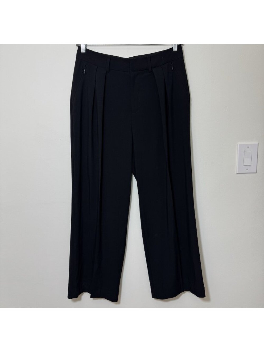 Good American Women’s Pleated Wide Leg Trouser Size 10 Black Pockets High Rise